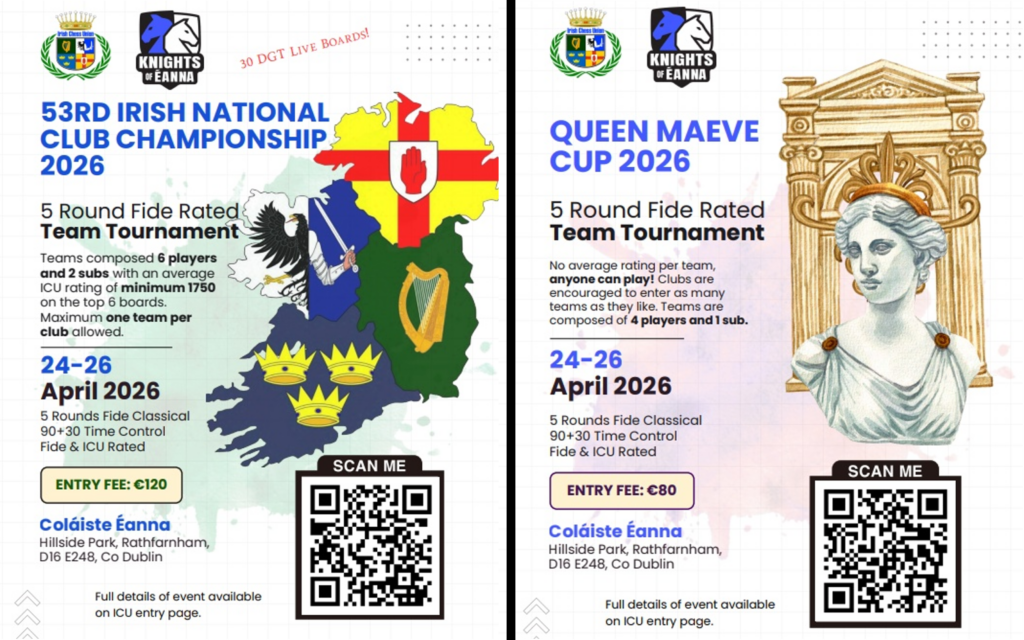 Event posters for the National Club Championship and Queen Maeve Cup 2026.